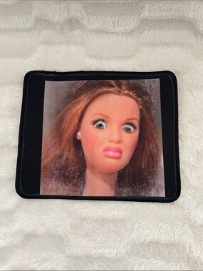 Novelty Doll Face Mouse Pad - Black with Clear Photo Window